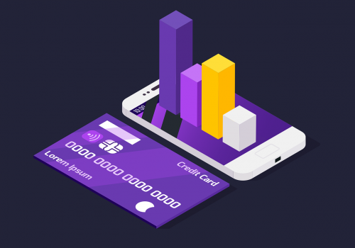 Data charting out of a cellphone screen bought with credit card and bad credit loan.