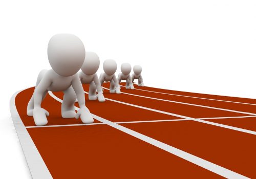 Business men and women ready to compete in the race of the competitive business world.