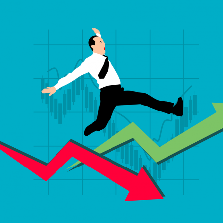 A businessman controlling risk management on the way to success.