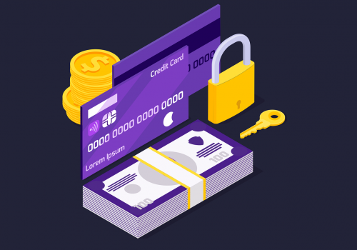 Credit cards, and a wad of cash symbolize the argument between business loan or line of credit.